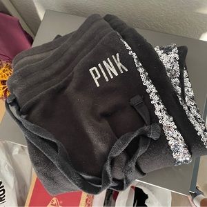 Victorias Secret PINK Black Sequin Joggers Tapered Sz S